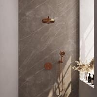 BRAUER Stripe Thermostatische Inbouw Regendouche - 3-weg - rond - SET 40 - 25cm douchekop - rechte muurarm - 3-standen handdouche - doucheslang - wandaansluitbocht - koper geborsteld PVD 5-GK-443 - thumbnail
