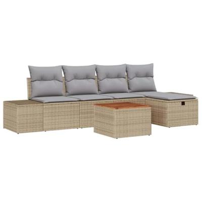 Tuinbankenset met kussen met opslag 6 pcs Beige poly rattan