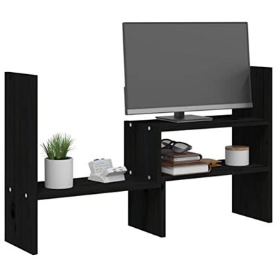 VidaXL Monitorstandaard (39-72)x17x43 cm massief grenenhout zwart