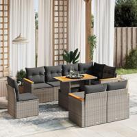 9-delige Loungeset met kussens poly rattan grijs - thumbnail