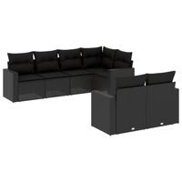 7-delige Loungeset met kussens poly rattan zwart - thumbnail