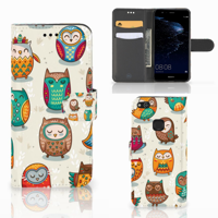 Huawei P10 Lite | Telefoonhoesje | Met pasjeshouder | Vrolijke Uilen - thumbnail