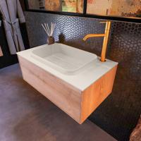 Badkamermeubelset Mondiaz Erin 80 cm met 1 Lade met RIDGE Wastafel Midden Linen met 1 kraangat Greeploos Mat Washed Oak - thumbnail