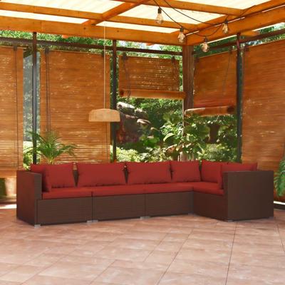 5-delige Loungeset met kussens poly rattan bruin