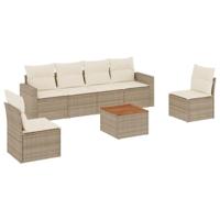 7-delige Loungeset met kussens poly rattan beige - thumbnail