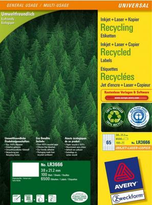 Etiket Avery Zweckform LR3666 38x21.2mm recycled wit 6500 etiketten