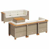 7-delige Loungeset met kussens poly rattan beige - thumbnail
