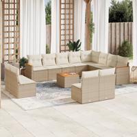 13-delige Loungeset met kussens poly rattan beige - thumbnail