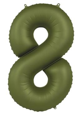 Folieballon Cijfer 8 Olijfgroen Mat (86cm)