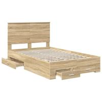 Bedframe met hoofdeinde Sonoma Eiken 135 x 190 cm Bewerkt hout - thumbnail