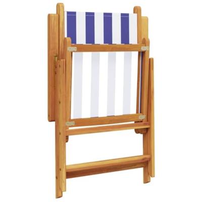 Tuinstoelen 2 st massief acaciahout en stof blauw en wit - thumbnail