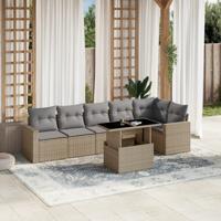 7-delige Loungeset met kussens poly rattan beige - thumbnail