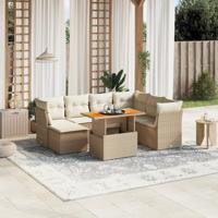 8-delige Loungeset met kussens poly rattan beige - thumbnail
