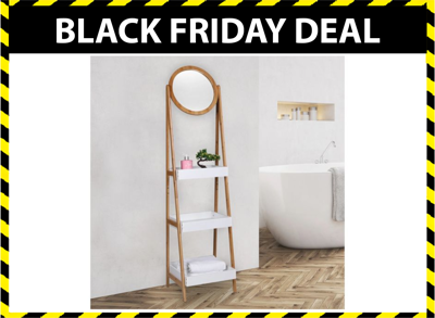 Bamboerek met spiegel - Laddervorm met spiegel - 39 x 40 x 158cm