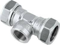Bonfix knelkoppeling - T-stuk knel x binnendraad x knel - 22mm x 3/4 x 22mm - Vertint Messing - thumbnail