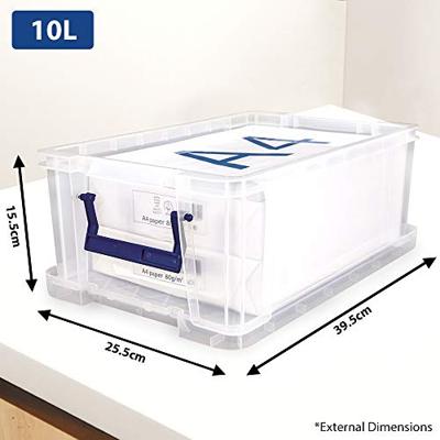 Bankers Box opbergdoos 10 liter, transparant met blauwe handvaten, set van 4 stuks verpakt in carton Bankers Box opbergdoos 10 liter, transparant met blauwe handvaten, set van 4 stuks verpakt in carton