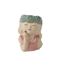 Bloempot Vrouw h10,6 groen/roze - thumbnail