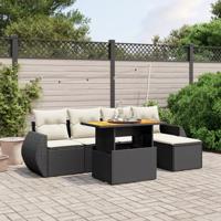 6-delige Loungeset met kussens poly rattan zwart - thumbnail