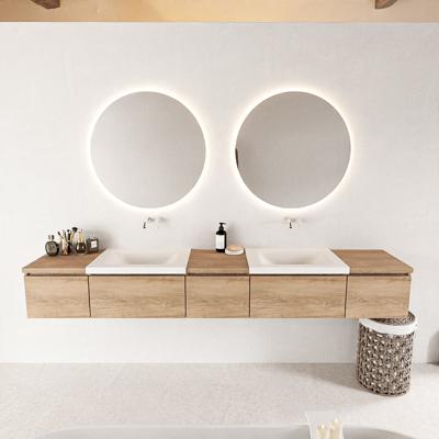 MONDIAZ BUKLA 240cm badmeubel met module 40 kleur Washed Oak met 5 lades. Wastafel CLOUD dubbel 0 kraangaten kleur Talc.