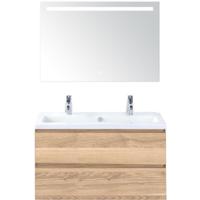 Vogue Badmeubelset 100 cm - Greeplijst in Kleur - Grey Oak - Keramische Wastafel Wit 2 Kraangaten met Sence Spiegel - thumbnail