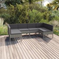 6-delige Loungeset met kussens poly rattan grijs - thumbnail