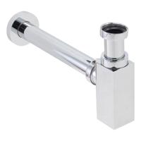 Wiesbaden Luxe bekersifon vierkant incl muurbuis en rozet. Chroom - thumbnail