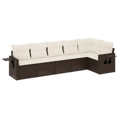6-delige Loungeset met kussens poly rattan bruin - thumbnail