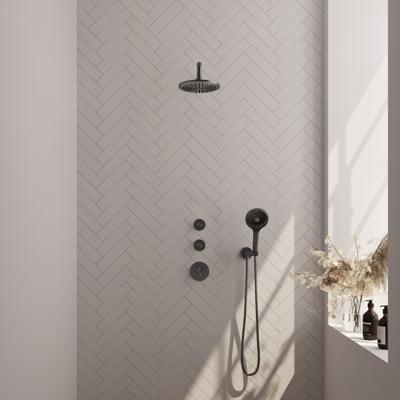 Gunmetal Carving thermostatische inbouw regendouche SET 09 met 20 cm douchekop en gebogen muurarm