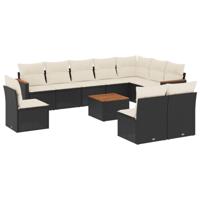 11-delige Loungeset met kussens poly rattan zwart - thumbnail