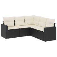 5-delige Loungeset met kussens poly rattan zwart - thumbnail