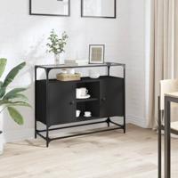 Dressoir met glazen blad 98x35x81 cm bewerkt hout zwart - thumbnail