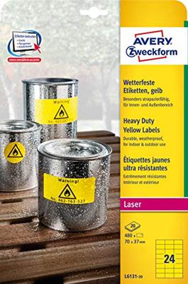 Avery-Zweckform L6131-20 Folie-etiketten 70 x 37 mm Polyester folie Geel 480 stuk(s) Permanent hechtend Laser (kleur), Laser (zwart/wit), Kopiëren (kleur), Avery-Zweckform L6131-20 Folie-etiketten 70 x 37 mm Polyester folie Geel 480 stuk(s) Permanent hechtend Laser (kleur), Laser (zwart/wit), Kopiëren (kleur),