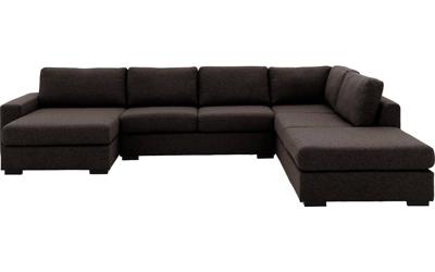 Goossens Bank Lucca donkerbruin, stof, 2,5-zits, stijlvol landelijk met ligelement rechts Goossens Bank Lucca donkerbruin, stof, 2,5-zits, stijlvol landelijk met ligelement rechts