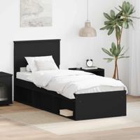 Bedframe met hoofdeinde Zwart 75 x 190 cm Massief grenenhout - thumbnail