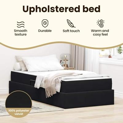Opbergbed met matras met matras Zwart 90 x 190 cm Fluweel