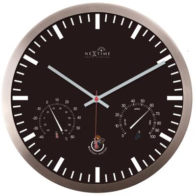 NeXtime NE-90513ZW Wandklok + Weerstation 25cm Zwart RC Aluminium