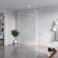 Fortifura Galeria Vrijstaande Inloopdouche - 110x200cm - Helder - antikalk - 8mm veiligheidsglas - 2 zijwanden 40cm - wandsteunen en hoekprofielen - Wit mat SW927768 2x/SW915250/SW797911 2x/SW541264 2x - thumbnail