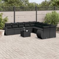 10-delige Loungeset met kussens poly rattan zwart - thumbnail