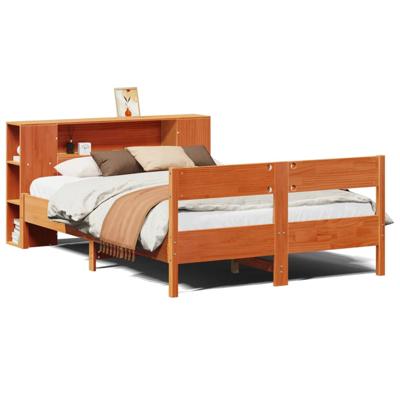 Bed met boekenkast zonder matras grenenhout wasbruin 140x190 cm
