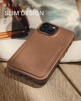 Mujjo Leather Wallet Case iPhone 15 Pro bruin - thumbnail