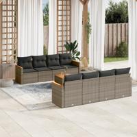 9-delige Loungeset met kussens poly rattan grijs - thumbnail