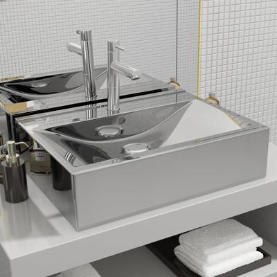VidaXL Wastafel met overloop 60x46x16 cm keramiek zilverkleurig