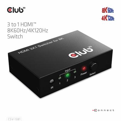 Club 3D 3 - 1 hdmi switch 8k 60hz / 4k 120hz (zwart)