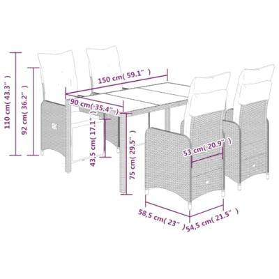 5-delige Bistroset met kussens poly rattan grijs
