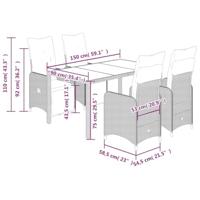 5-delige Bistroset met kussens poly rattan grijs - thumbnail