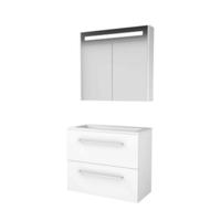 Basic-Line Premium 39 Badkamermeubelset - Ondiep - 80 x 39 cm - Met Grepen - 2 Lades - Acryl Wastafel - 1 Kraangat - Spiegelkast met LED Verlichting - Ice White - thumbnail