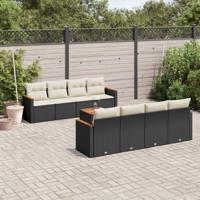 9-delige Loungeset met kussens poly rattan zwart - thumbnail