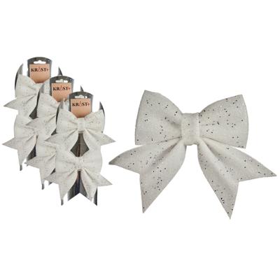 6x stuks kerstboomversieringen kleine ornament strikjes/strikken witte glitters 14 x 12 cm - Kersthangers