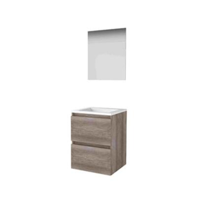 Basic-Line Ultimate 46 Badkamermeubelset - 50 x 46 cm - Greeploos - 2 Lades - Acryl Wastafel - Zonder Kraangat - Spiegel met Indirecte LED Verlichting - Scotch Oak