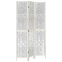 Kamerscherm met 3 panelen massief paulowniahout wit - thumbnail